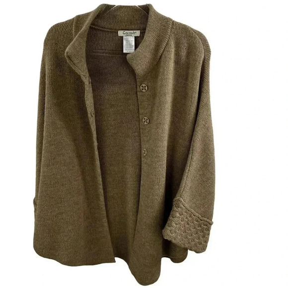 Cocogio Made In Italy Alpaca Wool Blend Button Up Cardigan Shrug Poncho Sweater - Picture 4 of 16